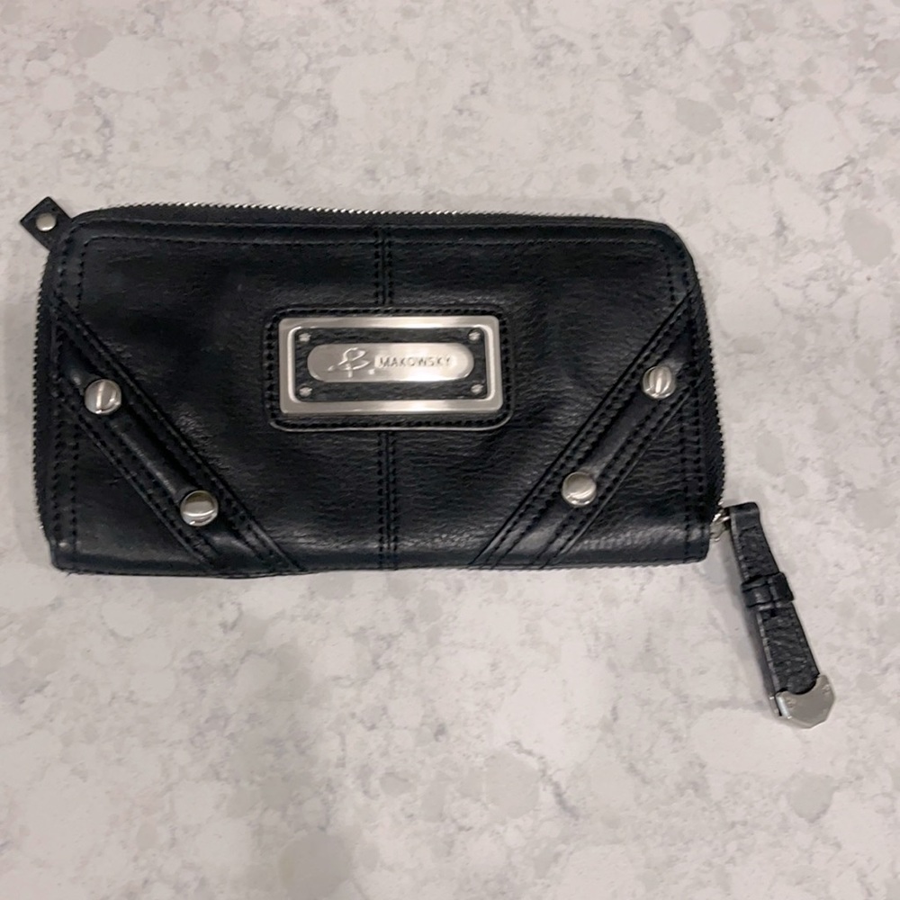 Never used B Makowsky black wallet, leopard lining